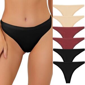 6pcs Thongs Set G-String Panties Hi-Cut Tangas Underwear 2 Beige/2 Red/2 Black